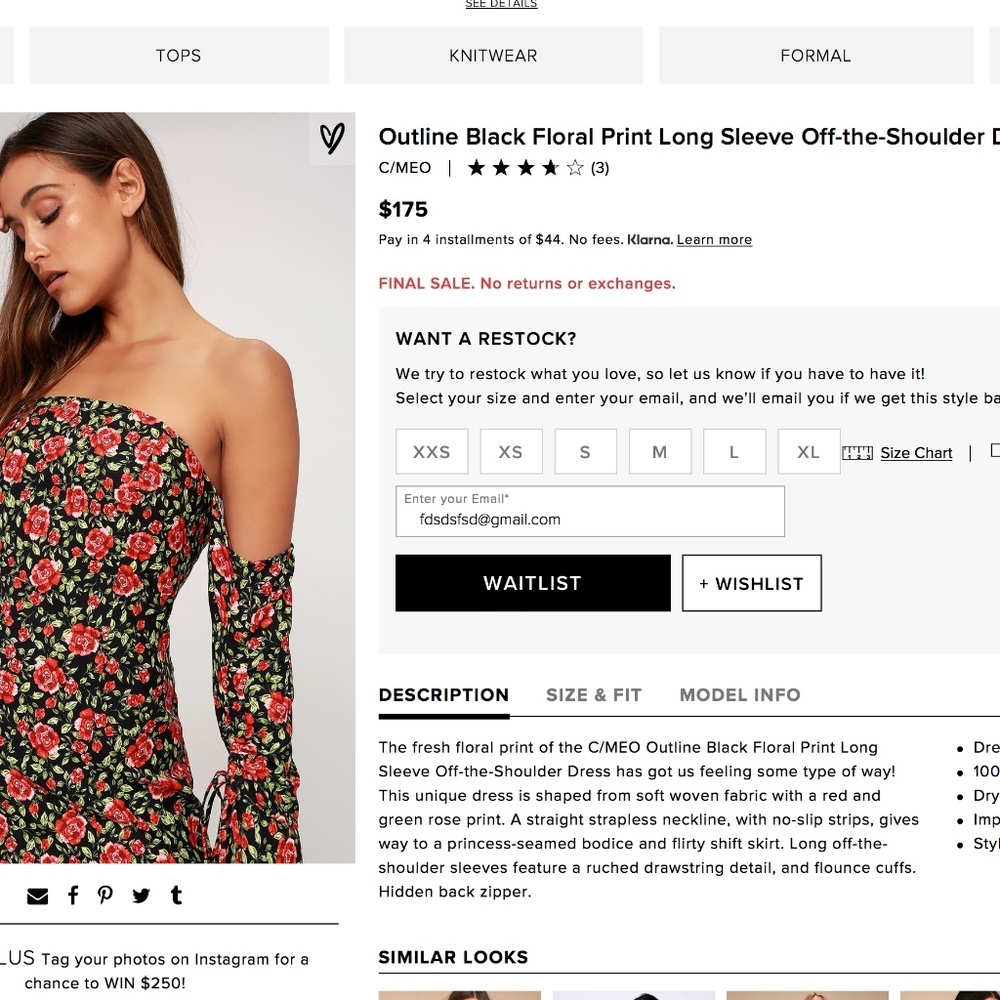 Black Floral Print Long Sleeve Off-the-Shoulder D - Picture 5 of 5